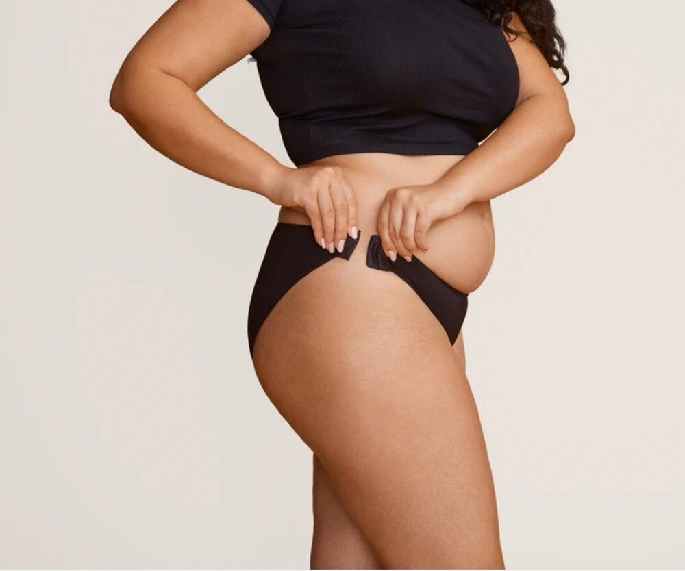 SLICK CHICKS Adaptive High Cut Brief Panty Black/White Sz Medium Side Fastening